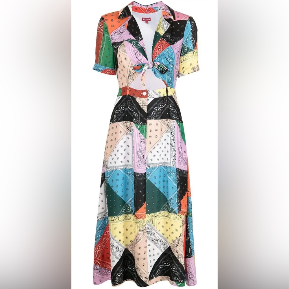 Staud Multicolor Patchwork Midi Dress - image 3